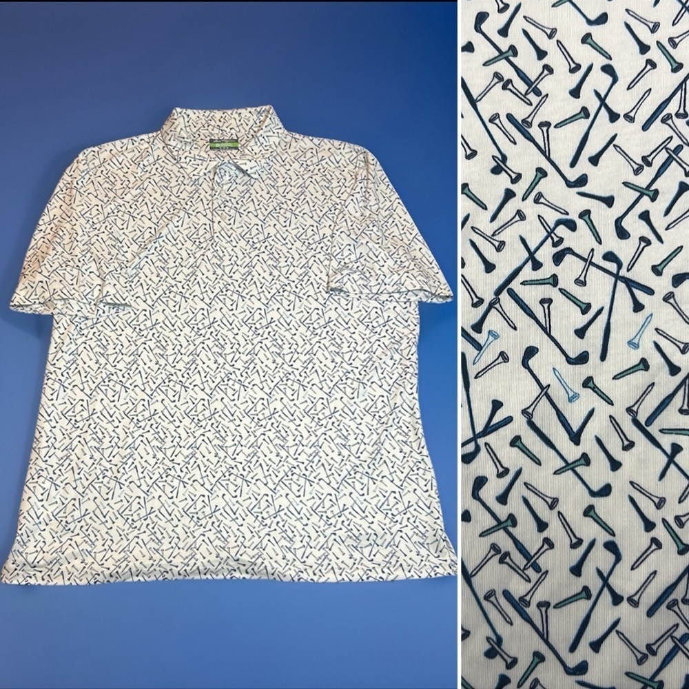 Ben Hogan Playful Golf Polo with tees Design Blue Patterned Men's Shirt sz XL